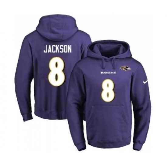 Football Mens Baltimore Ravens 8 Lamar Jackson Purple Name Number Pullover Hoodie